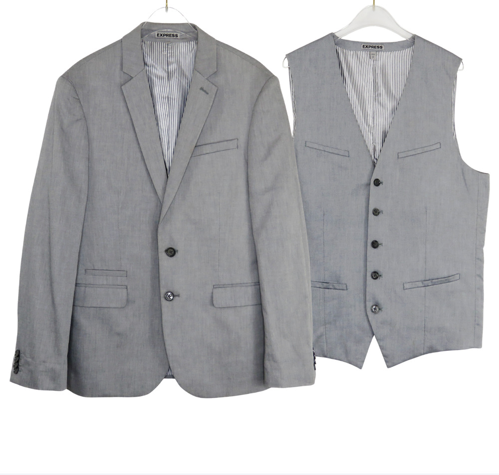 Express Photographer Gray Fitted Suit Jacket and Vest Small Men's Suit Set